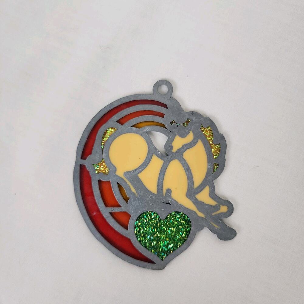 Vintage Suncatcher Light Catcher Unicorn Rainbow Heart Window Art Red Green - Picture 8 of 8